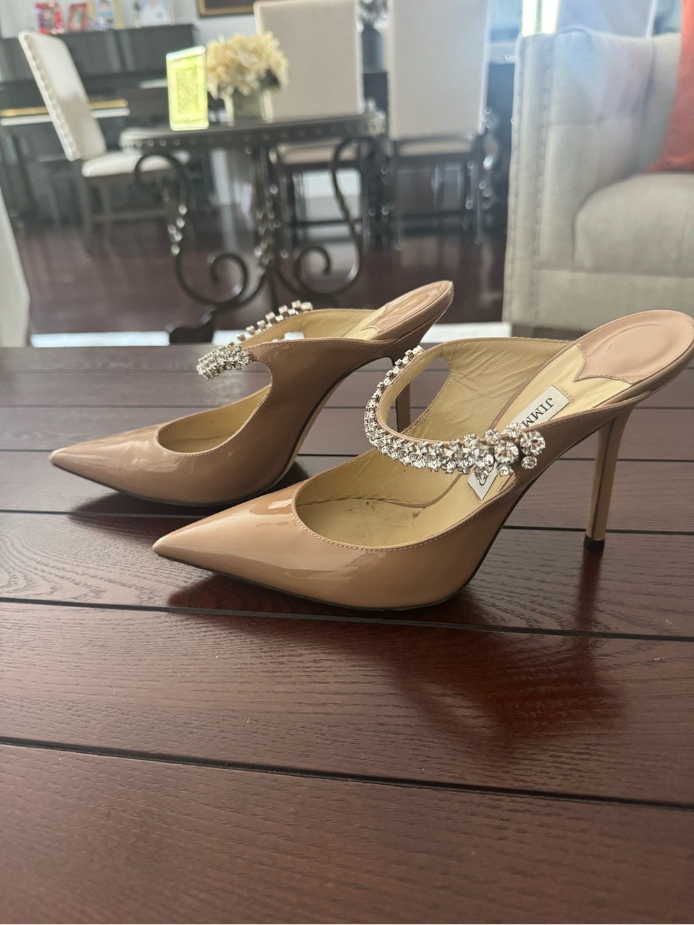 Jimmy Choo Blush Patent Leather Pointed-Toe Bing 100 with Crystal Strap - Picture 3 of 6